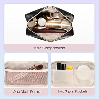 Wandering Nature Makeup Bag for Purse Cosmetic Bags for Women Make Up Organizer Travel Pouch Pencil Case with Slip-in Pockets Vegan Leather,Patent Pending