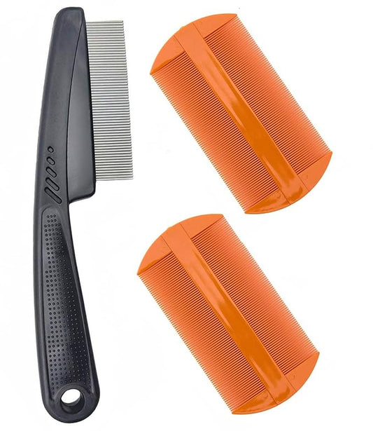 Dandruff Comb Fine Tooth Scalp Detox Comb Lice for Women, Men & Kids Stainless Steel Scalp Detoxing, Sweep & Massage Hair Brush Tool for Hair Care (Black 3PC)