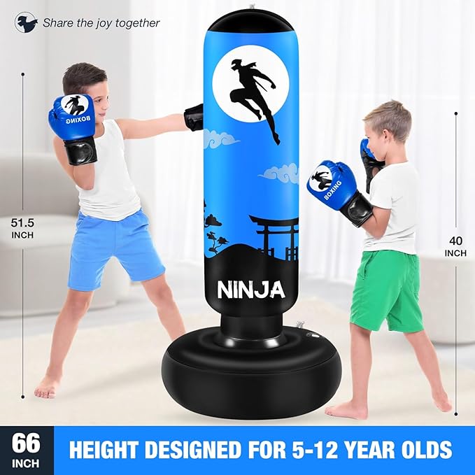 Punching Bag for Kids, Kids Boxing Set with Boxing Gloves 66" Large Inflatable Punching Bag,Gifts for Boys & Girls Age 5-12 for Practicing Karate, Taekwondo