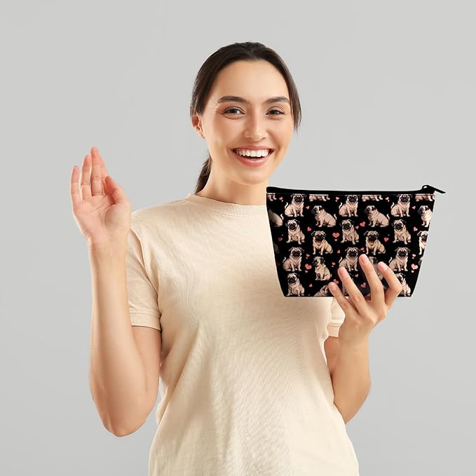 Pug Dog Makeup Bag for Purse - 2Pcs Cosmetic Bags Travel Toiletry Bags for Women Makeup Organizer Zipper Pouch