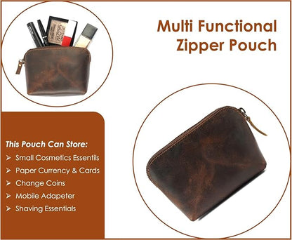 The Antiq Leather Cosmetic Bags Make Up Bags for Women - Handmade Makeup Case Small Makeup Bags Jewelry Coin Pouch, Toiletry Bag for Men, Travel Cosmetic Pouch For Purse