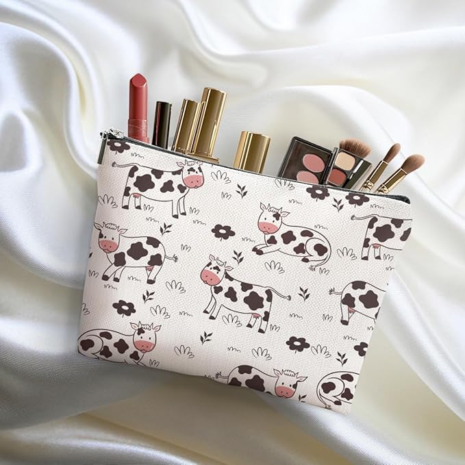 Cow Gifts Makeup Bag Cow Print Stuff Cosmetic Bag Cow Themed Gifts for Women Girls Friend Daughter Cow Stuff Cow Lover Gifts Travel Organizer Zipper Pouch Graduation Birthday Friendship Gifts