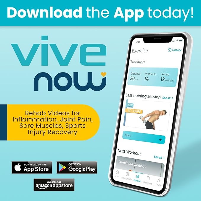 Vive Kinesiology Tape (105 Feet) - Therapeutic Athletic Support Tape - Uncut Kensio Roll - Muscle and Joint Recovery for Shoulder, Back, Knee, Elbow and Ankle Pain Relief - Waterproof for Sports