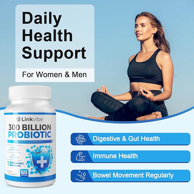 Probiotic 300 Billion CFU - 12 Strains Probiotics with Organic Prebiotics for Digestive & Gut, Immune, Bloating Health - Probiotics for Women and Men - Daily Probiotics Supplement -240 Counts