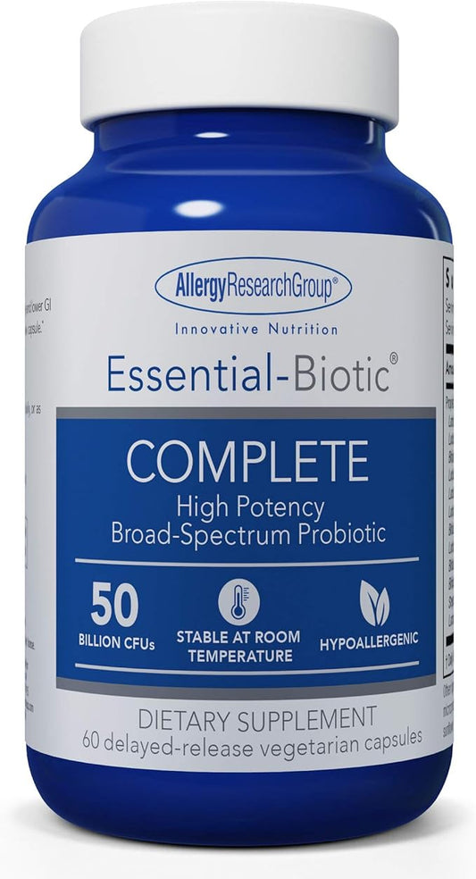 Allergy Research Group Essential-Biotic Complete Supplement - High Potency Probiotics for Men & Women, Supports Gut & Digestive Health, 50 Billion CFUs, Delayed-Release Vegetarian Capsules - 60 Count