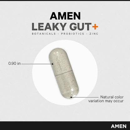 Amen Leaky Gut Supplement - Advanced Formula with Bioavailable L Glutamine, Zinc, Turmeric, DGL Licorice Root - Marshmallow Root - Probiotics & Fermented Prebiotics - Vegan, Non-GMO - 90 Capsules
