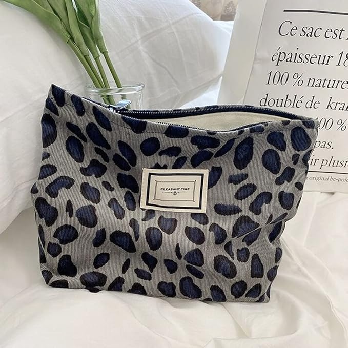 Cosmetic Bags for Women Makeup Bag Large Capacity Toiletry Purse Travel Zipper Storage Pouch Make up Brushes Organizer for Gifts (Grey, Leopard)