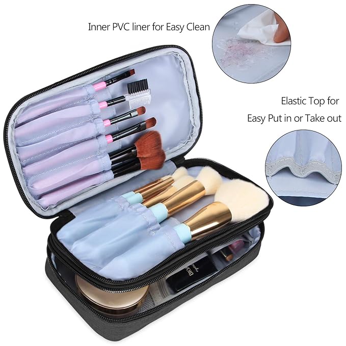 Teamoy Travel Makeup Brush Bag(up to 8.5"), Professional Cosmetic Bags Organizer Case with Handle Strap for Makeup Brushes and Beauty Supplies-Small, Black (No Accessories Included)