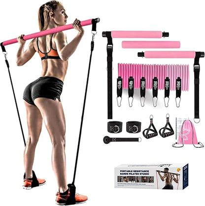 180lb Pilates Bar Kit with Resistance Band(6 x Bands),6 Level