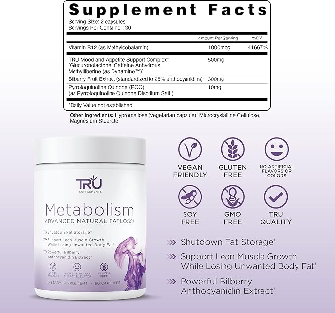TRU Metabolism, Advanced Fat Loss, Fight Cravings, Boost Mood, No Jitters or Crash, 30 Servings