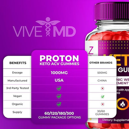 Proton Keto ACV Gummies Advanced Weight Management, Protein Keto ACV Gummies, Proton Keto Plus Gummies with Apple Cider Vinegar Supplement 1000mg, Proton Keto+ACV Gummies Reviews (1 Pack)