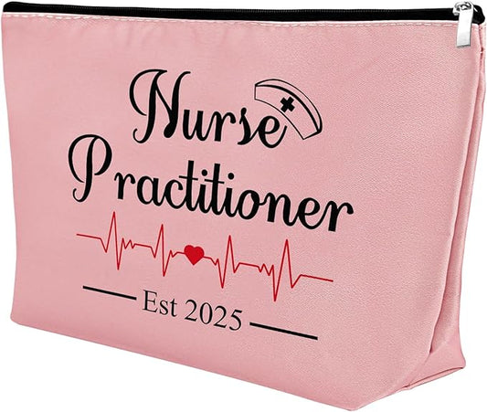 Mxrymvu New Nurse Practitioner Gifts Cosmetic Bag New Nurse Graduation Gifts for Nursing NP Makeup Bag NP Est 2025 Nurse Gifts Nursing Graduate Gifts Nursing Gifts Travel Pouch（Pink）