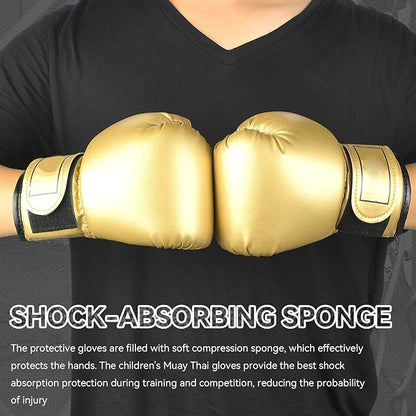 Boxing Gloves, PU Leather Taekwondo Gloves Professional Fighting Children Boxing Training Gloves Thickened Punching Sparring Training Mitts for Kids