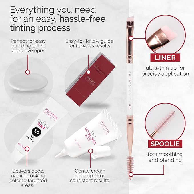 RB RENATA BEAUTY Tint Kit – Cream Hair Dye Kit with Developer and Application Brush for Spot Coloring - Covers Gray Hairs, Smudge-Proof, Long-Lasting Up to 4 Weeks, 20 Applications [Black]