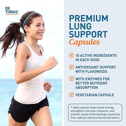 Dr. Tobias Lung Health, Lung Support Supplement with Vitamin C, Butterbur, Quercetin & Bromelain, Lung Cleanse & Detox Formula for Bronchial & Respiratory System, Non-GMO, 120 Capsules