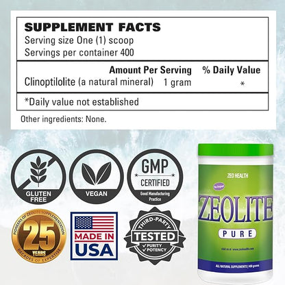 Zeolite Pure | Full Body Detox Cleanse | Safe, Gentle, & Effective Energy Booster That Supports Gut Health, Mental Clarity, & Healthy Inflammation Response | Original Zeolite Powder (400 Servings)