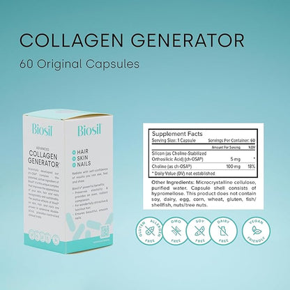 Biosil Collagen Generator - 60 Original Capsules - with Patented ch-OSA Complex - Generates & Protects Your Own Collagen - GMO Free - 30-Day Supply