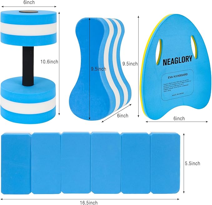 NEAGLORY 5-Piece Aquatic Exercise Set - Pool Fitness Equipment with Foam Water Dumbbell, Swim Kickboard, Pull Buoy, Aquatic Swim Belt