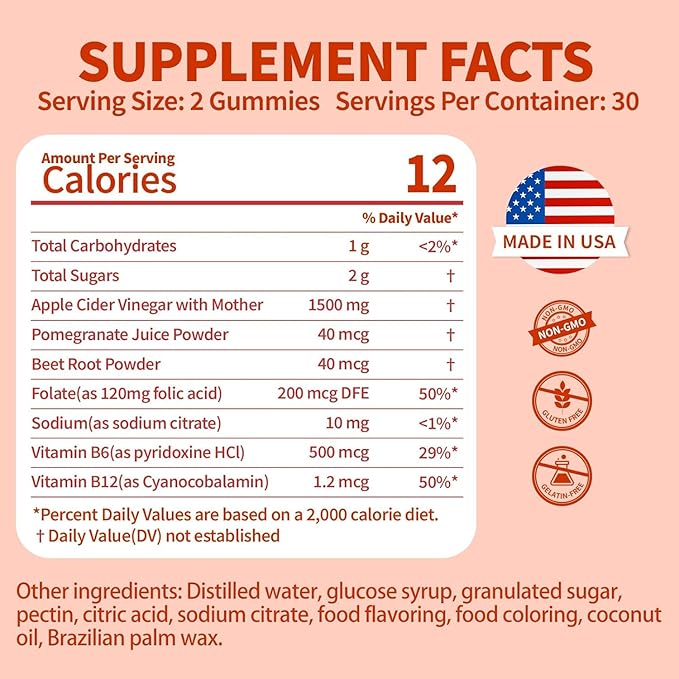 Vegan Apple Cider Vinegar Gummies | 1500MG 60 Count | Keto ACV Supplement | Apple Flavor | Rich in Vitamins B12 and B6 | Non-GMO, Gluten Free, Gelatin-Free Gummies for Adults