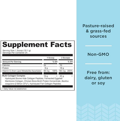 Ancient Nutrition Hydrolyzed Collagen Peptides Powder with Probiotics, Unflavored Multi Collagen Protein for Women and Men with Vitamin C, 24 Servings, Supports Skin and Nails, Gut Health, 8.6oz