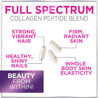 Collagen Peptides Powder Capsules for Women, 1800mg Hydrolyzed Collagen Type I, II, III, V & X, Hair, Nail, Skin, Bone & Joint Support, Collagen for Women & Men, Grass-Fed Collagen - 60 Capsules