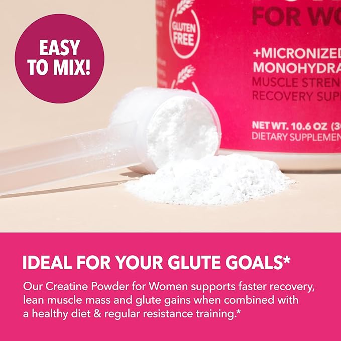 Creatine for Women With Micronized Creatine Monohydrate Powder for Post Workout Recovery Powder - Creatine for Women Booty Gain - 3g Unflavored, Non-GMO, Vegan Creatine Powder for Woman - 100 Servings