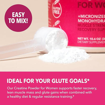 Creatine for Women With Micronized Creatine Monohydrate Powder for Post Workout Recovery Powder - Creatine for Women Booty Gain - 3g Unflavored, Non-GMO, Vegan Creatine Powder for Woman - 100 Servings