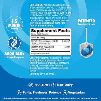 Digestive Advantage Lactose Defense with Lactase Enzymes & Probiotics for Digestive Health, Support for Breaking Down Lactose, Minor Abdominal Discomfort & Gut Health, 96ct Capsules (Pack of 4)