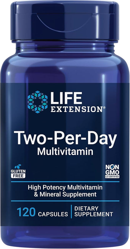 Life Extension Two-Per-Day Multivitamin, Vitamins B, C, D, zinc, 25 Vitamins, Minerals & extracts, 120 Capsules Bundle with N-Acetyl-L-Cysteine (NAC) 600 mg, 60 Capsules