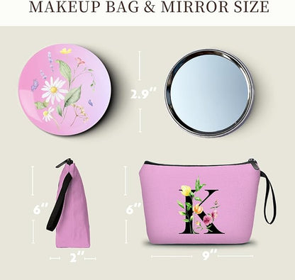 SEAMOON Birthday Thank You Appreciation Monogrammed Gifts for Mom Aunt Teacher Sister Friend Coworkers Bride Bridesmaid Makeup Cosmetic Bag with Mirror Mothers Day Christmas Graduation K