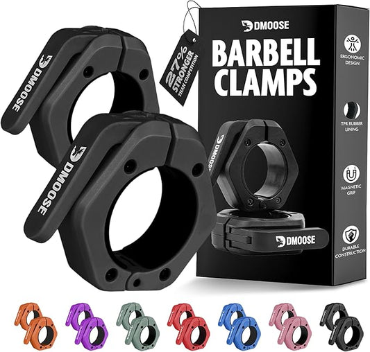 DMoose Fitness Barbell Clips 2" (Pair) - Quick Release Olympic Barbell Clamps & Collars with Anti Slip TPR Lining for Secure Weightlifting & Powerlifting - Weight Clips for Bars at Home or Gym