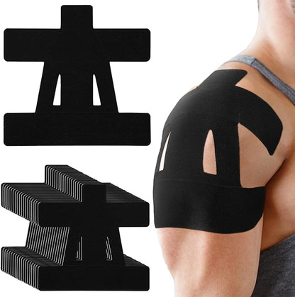 20 Count Kinesiology Tape for Shoulder Pain Relief Pre Cut Sports Waterproof Breathable Enhance Elastic Kinesiology Athletic Tape for Shoulder Support and Muscle Sports(Black)