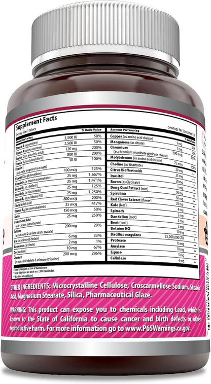 Amazing Formulas Multivitamin Food Based Tablets | Perfect Blend of Vitamins, Minerals, 25 Million CFU probiotics (Women's One Multiple, 150 Count)