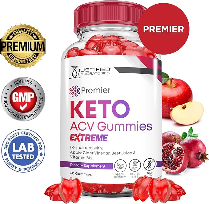 Premier Keto ACV Gummies Extreme 2000MG Premier Keto Gummies Apple Cider Vinegar Formulated with Pomegranate Beet Juice Powder B12 Vegan Non GMO 60 Gummys