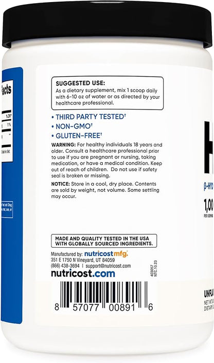 Nutricost HMB Powder (Beta-Hydroxy Beta-Methylbutyrate) 250 Grams - Gluten Free & Non-GMO