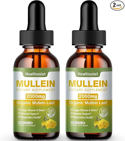 2 Pack Mullein Drops for Lungs - Leaf Extract Liquid - Powerful Mullein for Immune Support, Cleanse - Detox & Respiratory, Digestive System, Natural Herbal Supplement Tincture, Tea - 4 fl oz Vegan