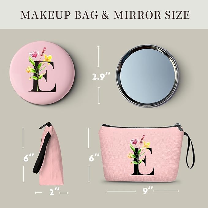 SEAMOON Women Birthday Unique Bride to be Bridal Shower Initial Gifts for Mom Sister Friend Her Teacher Aunt Makeup Cosmetic Bag with Mirror Mothers Day Christmas Graduation E