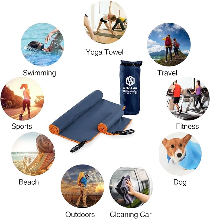 HOEAAS 2 Pack Microfiber Camping Towels