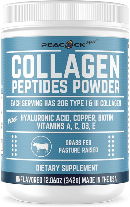 Multi Collagen Peptides Powder 12.06 oz - Unflavored Protein Powder, Hydrolyzed Collagen Peptides with Hyaluronic Acid, Copper, Biotin & Multivitamin for Nail, Skin, Hair & Gut Health