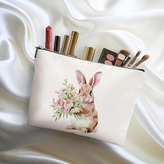 Cute Bunny Makeup Bag Bunny Gifts Cosmetic Bag Bunnies Themed Gifts for Women Girls Friend Daughter Rabbit Lovers Gifts Travel Organizer Zipper Pouch Graduation Birthday Friendship Gifts