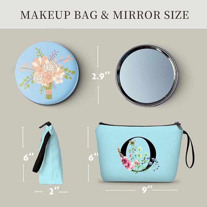 SEAMOON Happy Birthday Friendship Bridesmaid Team Gifts for Employees Women Mom Girl Daughter Teenage Personalized Make up Cosmetic Bag Travel with Mirror Mothers Day Christmas Graduation O