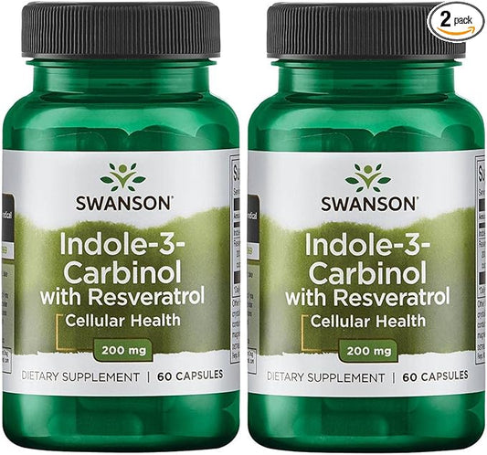 Swanson Indole-3-Carbinol with Resveratrol - I3C Supplement Promoting Cellular Protection - Natural Supplement to Help Maintain Healthy Hormone Balance - (60 Capsules, 200mg Each) 2 Pack