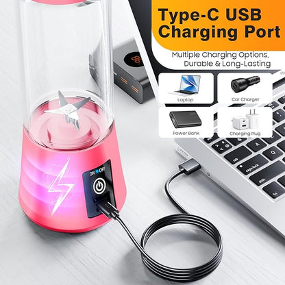 Personal Blender for Shakes and Smoothies - 2025 New Upgrade Cordless Portable Blender USB-C Rechargeable, 380Ml BAP Free Juice Cup, 6 Blades Freshly Squeezed for Picnic/Sprots, 20000Rpm/Min Speed