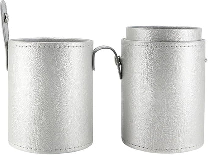 Portable Makeup Brush Case,Pu Leather Makeup Brush Holder with Button,Travel Cup Storage Dustproof Makeup Cosmetic Bags for Women (Silver)