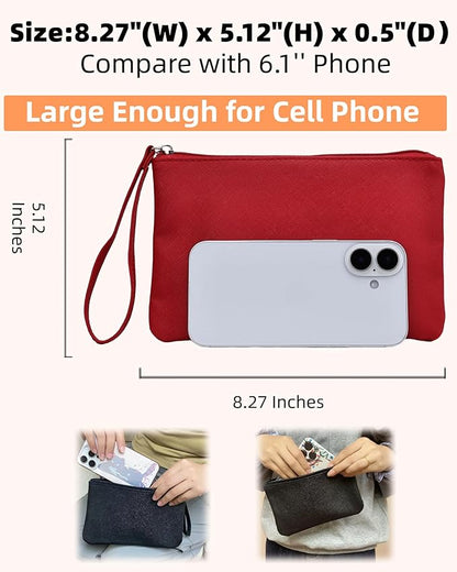Small Makeup Bag for Purse Mini Cosmetic Pouch Zipper Little Wristlet, Tiny Make Up Organizer Lipstick Feminine Product Car Change Coin Holder for Women Handbags, 8 x 5 Clutch Phone Wallet,1 Red