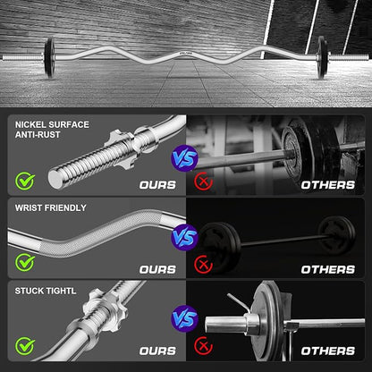 47" EZ Curl Bar Weight Lifting Bar 1-inch Curling -2 Star Collars(280lb Weight