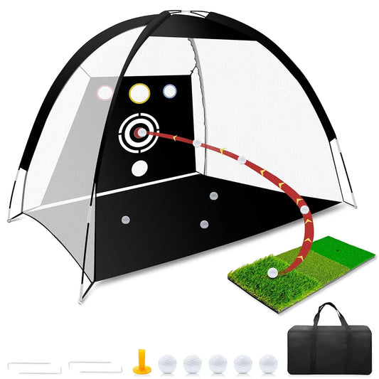 Golf Net - Upgraded 10x7ft Practice Net with 5 Real Balls, Tri-Turf Mat and Portable Storage Bag, Durable Hitting Nets for Backyard Driving Swing Outdoor - Gifts for Golfing Lovers - Golf Accessories