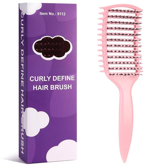 Curl Defining Brush, Vented Curly Hair Brush for Effortlessly Detangling Shaping and Defining Women's Men's Curls on All Wet or Dry Hair Types, Reduces Frizz (Pink)