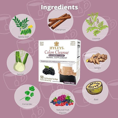 Hyleys Colon Cleanse Tea Blackberry Flavor - 50 Tea Bags (6 Pack - 300 Tea Bags Total)