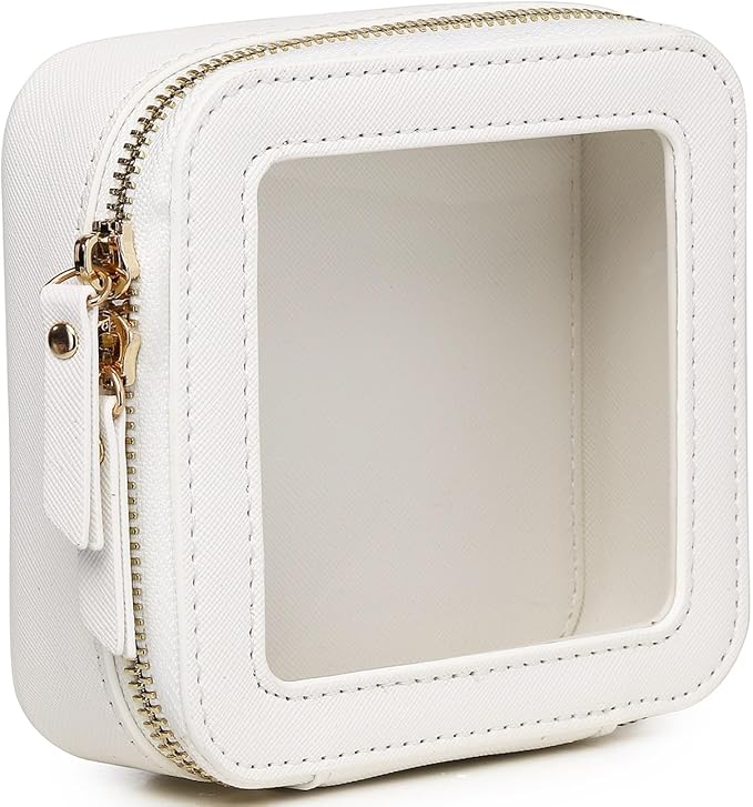 Small Makeup Bag Mini Clear Cosmetic Makeup Case & Toiletry Bag with Zipper Women's Purse Organizer & Car Essentials (White, MINI)